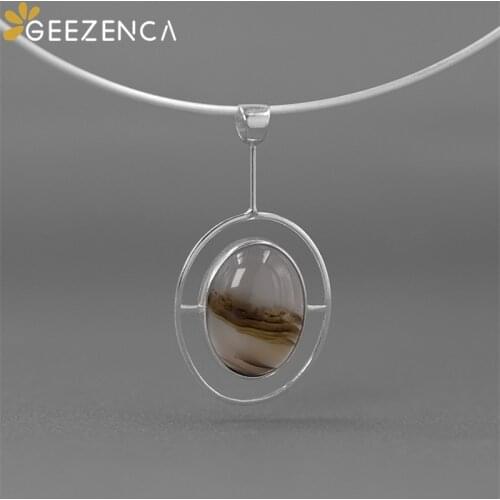 GEEZENCA 925 Sterling Silver Natural Agate Pendant For Women Original Design Circle Oval Pendants Without Chian 2021 New Trend