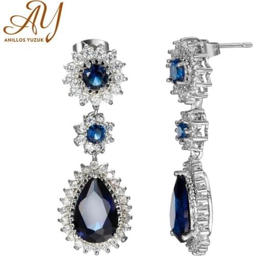 Anillos Yuzuk Trendy Silver 925 Earrings For Women Fine Jewelry Water Drop Shaped Gemstones Party Sapphire Emerald Ear Drops