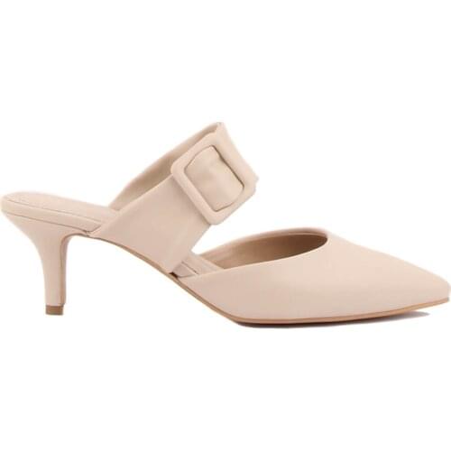 Moxee-Beige Color Buckled Women Heels Shoes