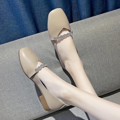 Pointed Head Shallow Mouth Ladle Shoes Women Flat Match Fashion Soft Bottom Rhinestone Lazy Bean Shoes Shoes Women