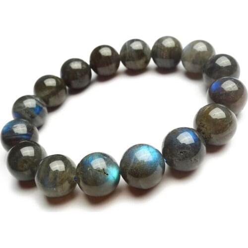 Genuine Natural Labradorite Bracelets For Women Femme Charm Stretch Powerful Round Crystal Bead Bracelet 14mm