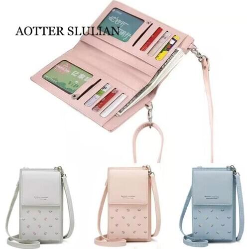 Women Wallet Flower Print Leather Shoulder Straps Bag for iPhone 12 11 Pro Max 8 Big Card Holder Wallet Handbag Pockets Girl Bag
