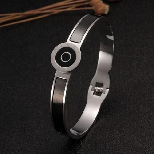 Brand Stainless Steel Wedding Party Bangles For Women Female Shell Jewelry Vintage Black White Streak Open Cuff Bangles