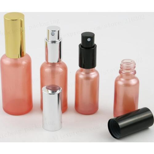 10ml 30ml 50ml 100ml Paint Pink Glass Perfume Bottle With Aluminium Mist Sprayer Cosmetic Containers 200pcs
