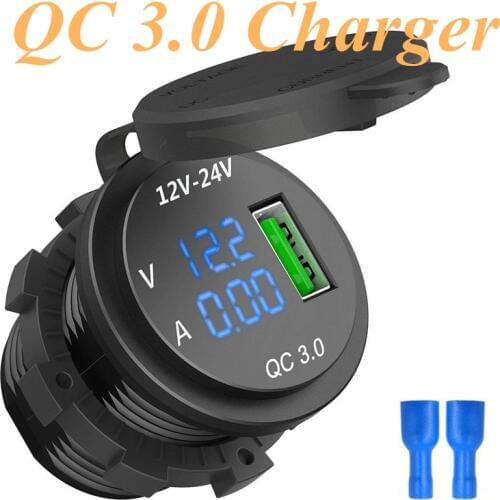 12V / 24V Fast Charging 3.0 Car Cigarette Lighter Socket Usb Charger Led Voltmeter Ammeter