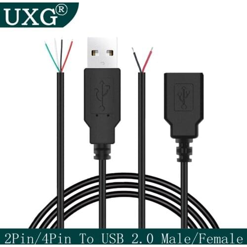 2 Pin 4 pin DIY USB 2.0 A Female male Jack Power Charge charging deta Cable Cord Extension wire Connector DIY 5V Adapter 0.3M 2M