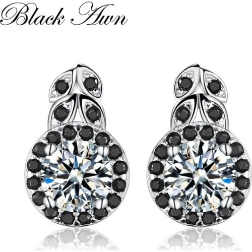 2021 New Charm 100% 925 Sterling Silver High Quality Jewelry Stud Earrings for Women Black&White Stone Earring T140