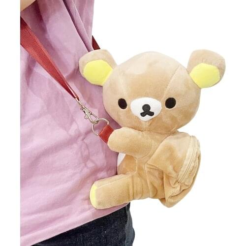 22x14CM Rilakkuma Backpack Plush Stuffed Messenger Bag Anime Kawaii Teddy Bear Toy Doll For girls Gift