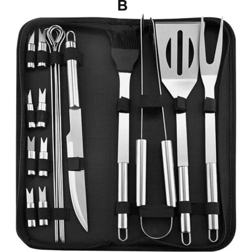 3/9/20Pcs BBQ Grill Tool Set Home Outdoor Portable Bag Barbecue Tools Turner Brush Tong Needle Mesh Metal Net Grilling Bbq Tools