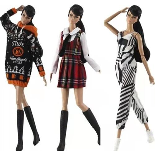 3 pcs/lot Fashion 1/6 BJD Clothes for Barbie Doll Outfits Jumpsuit Princess Dress Sweater Hoodies Christmas Gift Accessories Toy