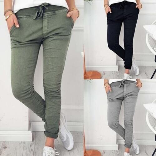 Spring Summer Autumn Casual Slim Solid Thin Pants For Women High Waist Black Army Green Pants Trousers