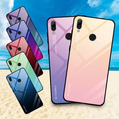 For Huawei Enjoy 10S 9S 9E 9plus 8E 7S Gradient Glass Phone Case Y9Prime 2019 Y72018 Y8 Dazzle Color shell Tempered Glass Cover