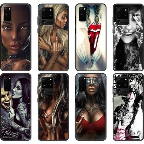 Black tpu Case For Samsung galaxy S20 /S20 PLUS/S20 ultra/S20+ /S20FE back cover Sexy Sleeve Tattooed Girl