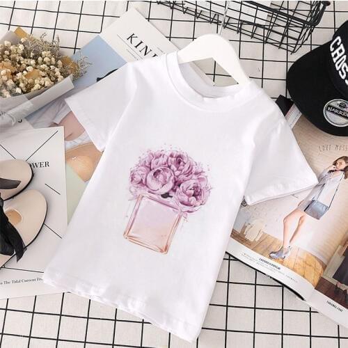 Kids Tops For Girls Summer Leisure Design Perfume And Flower Printing Kawaii Cartoon T Shirt Short Sleeved Boys Tshirts Fashion
