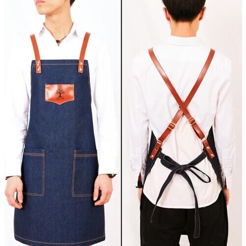 Denim apron custom logo Korean fashion Chinese restaurant with the same work clothes printing barista tea shop men and women