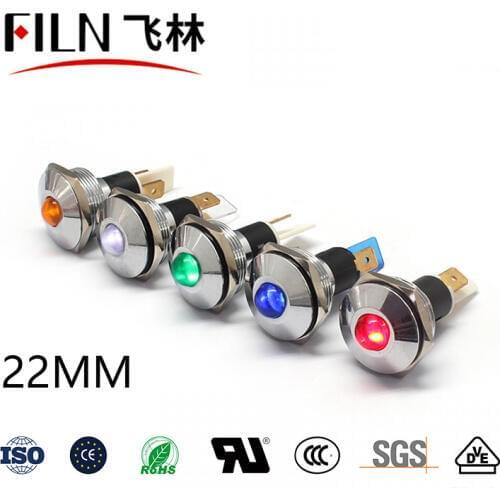 FILN Metal convex head 22mm led signal lamp red green light 12v 24v 110v 220v indicator light pilot lamp