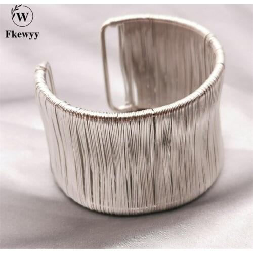 Fkewyy Designer Luxury Jewelry Silver Gray Weave Bracelets Women Ethnic Charm Cuff Bangles Gifts Handmade For Women Accessories