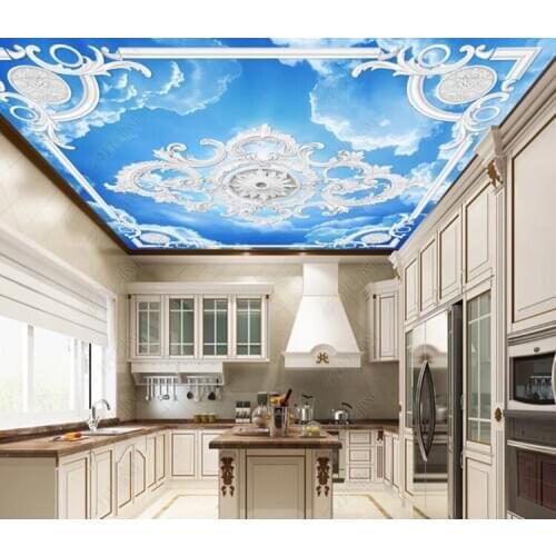 European white gypsum wire carved sky Photo Wallpaper 3D Ceiling Mural Living Room Theme Hotel kitchen Decor Wallpaper