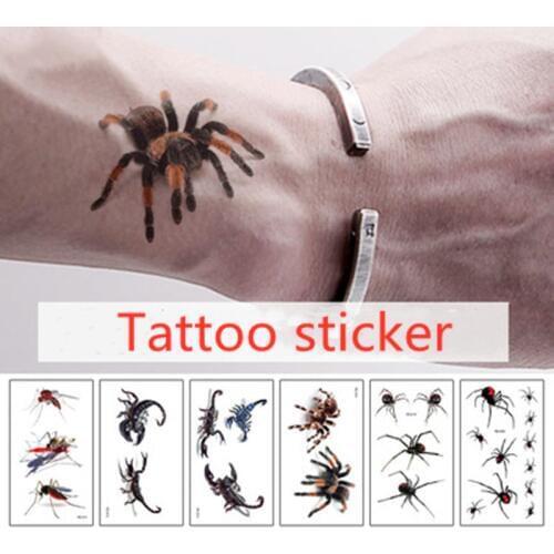 Hot 3D Spider Tatoo Scorpion Temporary Tattoo Stickers For Women And Men For Halloween Fake Tattoo Body Art Joke