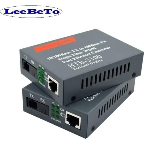 HTB-3100 1 Pair Optical Fiber Media Converter Fiber Transceiver Single Fiber Converter 25km SC 10/100M Single mode Single Fiber