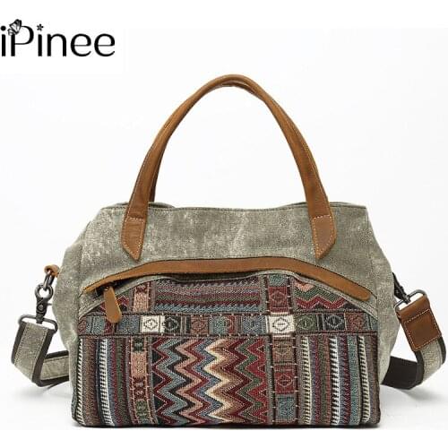 IPinee National Pattern Women Canvas Shoulder Bags Casual Retro Tote Womens Crossbody Bag Luxury High Quality Handbag