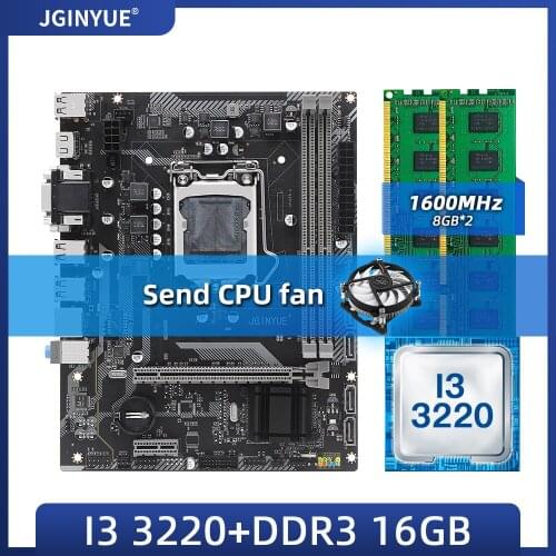 JINGYUE H61 motherboard LGA 1155 kit with Intel I3 3220 processor DDR3 16GB(2*8GB) 1600MHz RAM Give away CPU cooler H61G532