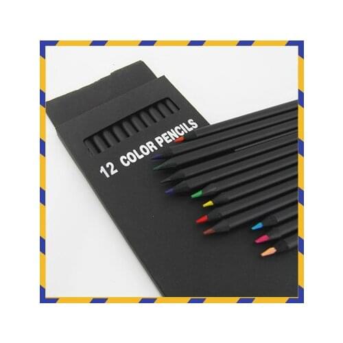 12 Pcs/Set Valued Color Pencil Packaging 12 Different Colours Colored Pencils Kawaii School Black Wooden Pencils High Quality