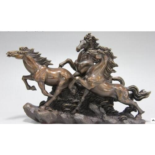 Chinese Copper Bronze Feng Shui auspicious Gallop Run Three Horses Steed Statue