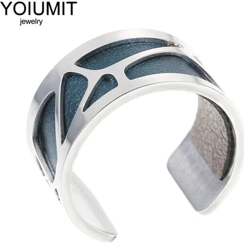 Yoiumit Bague Femme Interchangeable Leather Stainless Steel Giraffe Argent Opening Rings