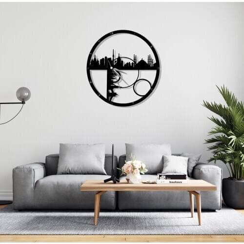 Circular Silhouette Large Black Metal Quiet Wall Clock Unique Modern Cool Stylish Creative Design Items Home Office Decoration