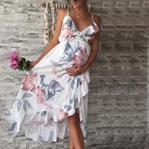 Maternity Summer Dresses Pregnancy Sleeveless Sundress Ruffled Ink Print Hanging Bandwidth Loose Maternity Dress Vestidos