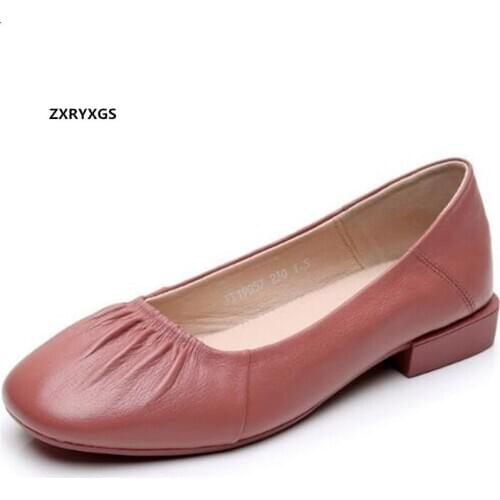 Best Sale Top Soft Cowhide Soft Sole Comfortable Shoes Women Low Heel Shoe 2020 Plus Size Tide Shoes Woman Casual Fashion Shoes