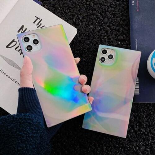 Fashion Laser Colorful Sparkly Square Phone Case for Girls Boys Soft Silicone Cover for iPhone 12 11 Pro Xr Xs Max 8 7 Plus