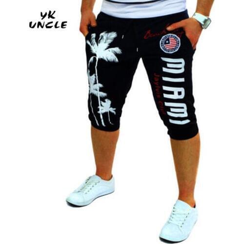 Musculation Mens Casual Shorts Coconut Tree&USA Flag&Letter Printed Fitness Bodybuilding Shorts Cotton High Quality,YK UNCLE