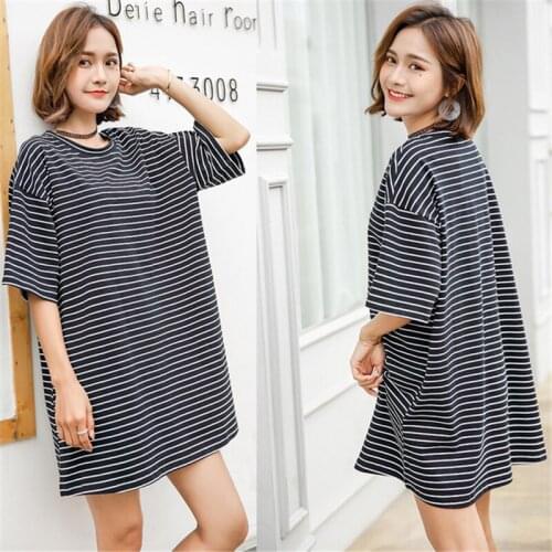 Night skirt Korean loose striped bottoming shirt women wear large size pijama wild Sleepwear women spring summer models пижама