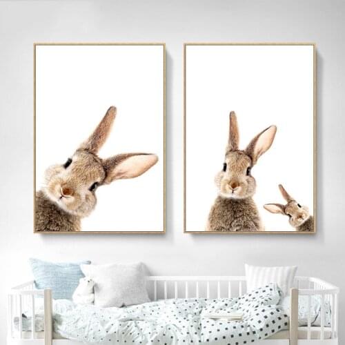 Nordic Caroon Animal Wall Art Print Rabbit Canvas Painting Posters Wall Pictures For Kids Bedroom Nursery Room Decor TB166