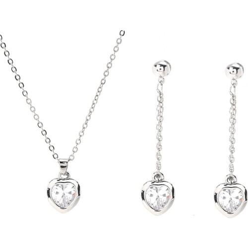 2020 new fashion jewelry copper alloy zircon peach heart clavicle chain jewelry earrings necklace set