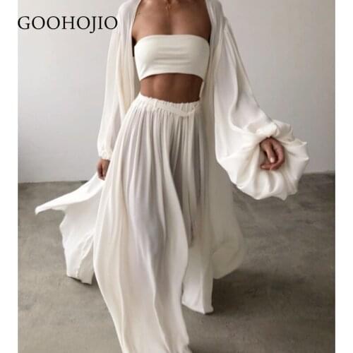 GOOHOJIO 2021 New Spring Autumn Sexy Suit Women Wide Leg Pants Three-piece Suit for Ladies Sun Protection Clothing Women Suit