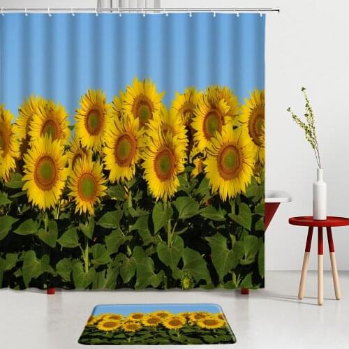 Sunflower Printing Shower Curtains Set Flowers Bath Mats Entrance Door Mat Kitchen Room Decoration Rugs Bathroom Screen Carpet