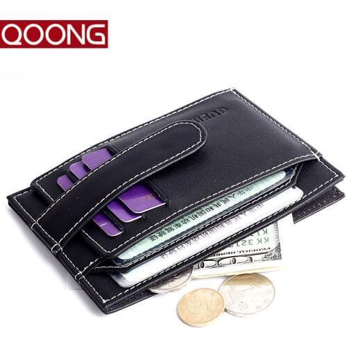 QOONG Men 100% Genuine Leather Wallets Male Coin Purse Holders Money Bag Pouch Credit Bank Id Card Holder Carteras 114