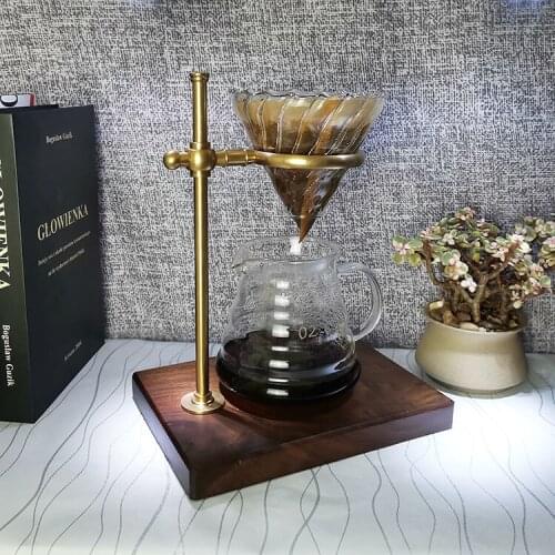 Solid wood coffee hand punching bracket Japanese style pure copper cup holder adjustable height measurement apparatus