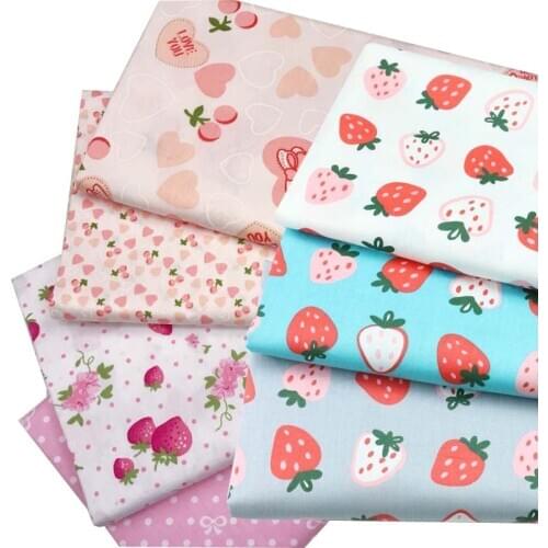 100% Cotton Twill Textile Fruit PINK Heart Cherry Strawberry Dots Bowknot Fabrics for DIY Crib Bedding Apparel Handwork Decor