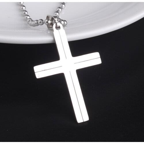 Silver color stripe cross 316L Stainless Steel pendant necklaces bead chain for men women wholesale