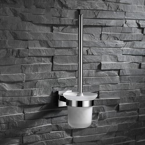 Brushed stainless steel Toilet brush holder with glass cup High-quality Bathroom hardware accessories--MS4743