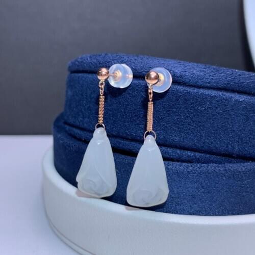 SHILOVEM 18k yellow gold real Natural white Jasper drop earring fine Jewelry women wedding gift new 9*17mm myme0917005hby