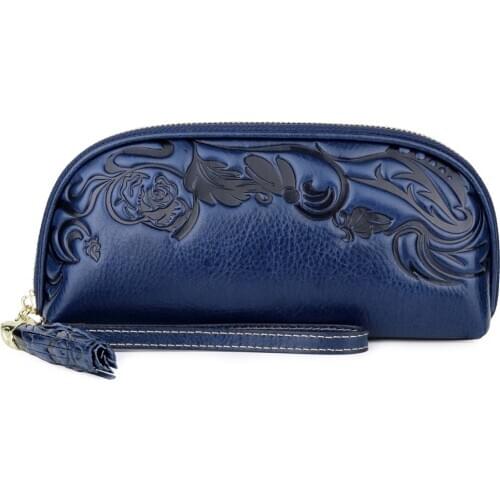 Blue/Red Color Real Leather Women Long Money Collection Wallets High Quality Sparkling Genuine Leather Ladies Mini Card Purse