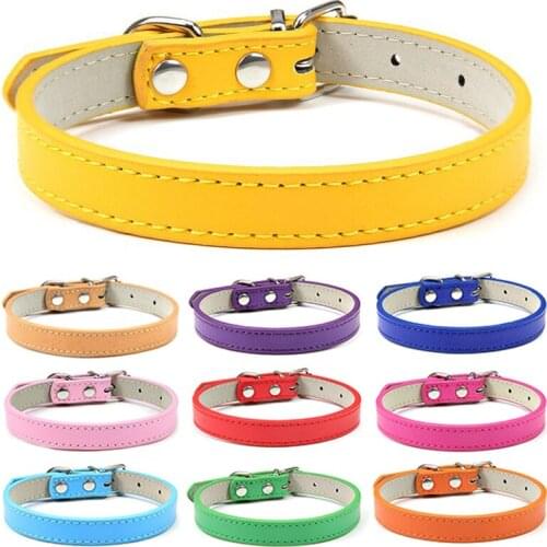Sweet Candy Color Pet Neck Strap Durable PU Leather Cat Collar Dogs Collars Safety Buckle Adjustable Dog Neck Ring Pet Supply