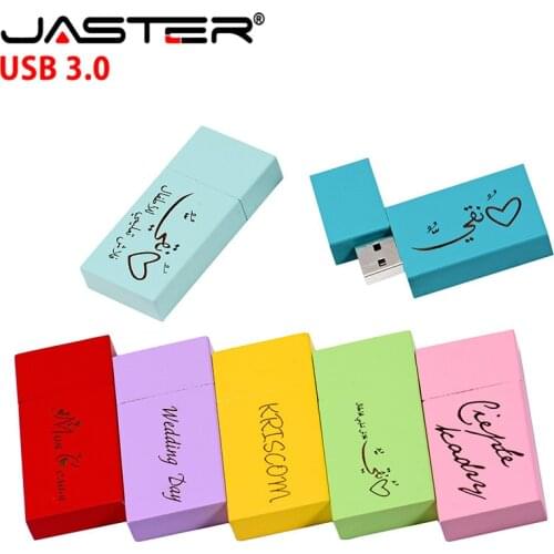 JASTER USB 3.0 LOGO personality wooden colorful block USB flash drive creative gift pendrive 8GB 16GB 32GB 64G wood memory stick