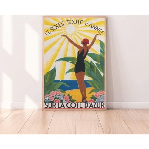 Sur La Cote D' Azur France Print Vintage Travel Poster Colorful Wall Art Canvas Painting French Riviera Broders Home Wall Decor