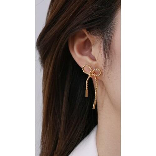Japanese And Korean High Grade Bow Earrings Girl Knotted Pendant Long Design Cute Jewelry Unusual Couple Gift Sweet Romantic